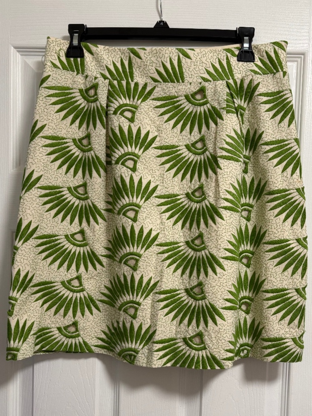 Antoni Melani Green&Cream Eyelet Embroidered Pleated A-Line Skirt Size 10